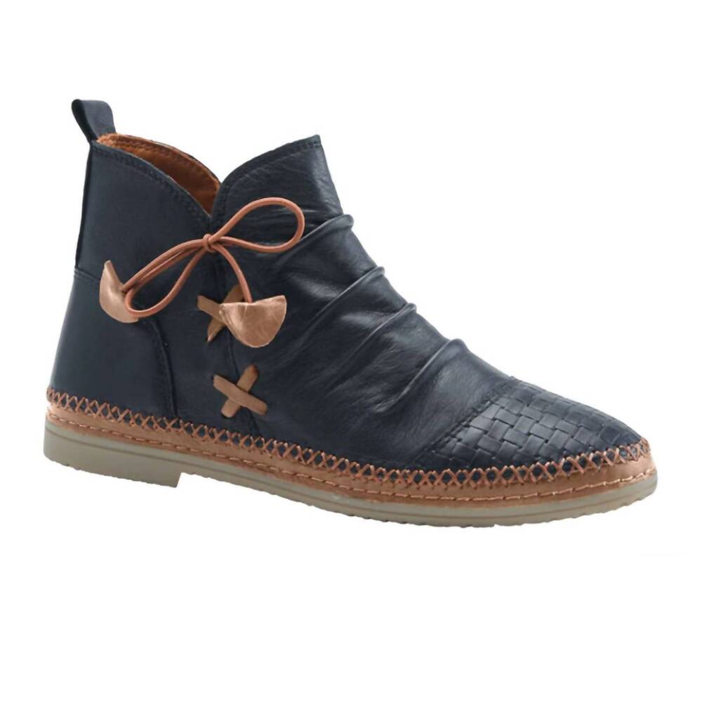 Spring Step Pomeroy B Women’s Black Leather Ankle Bootie with Tan Trim